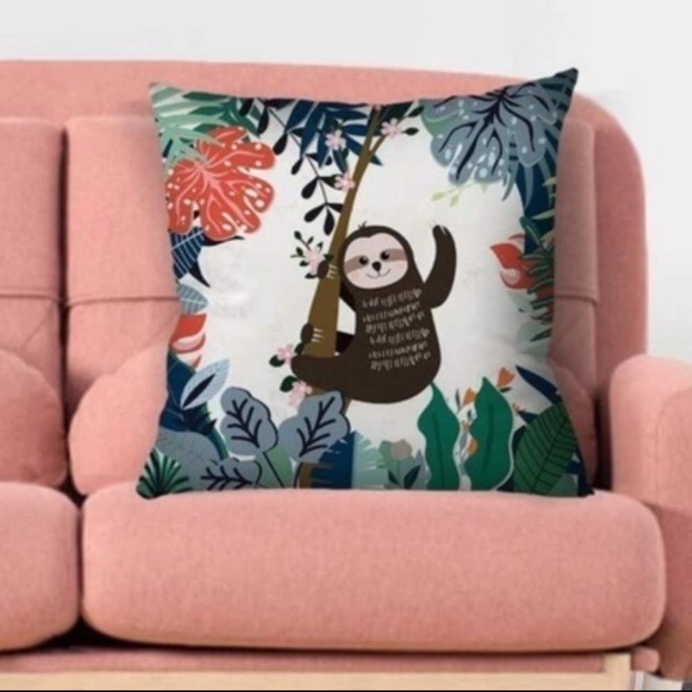 Happy Hanging Sloth Multicolored Pillow Cover 17x17